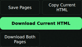 Actual editor buttons: Save Pages, Copy Current HTML, Download Current HTML and Download Both Pages.